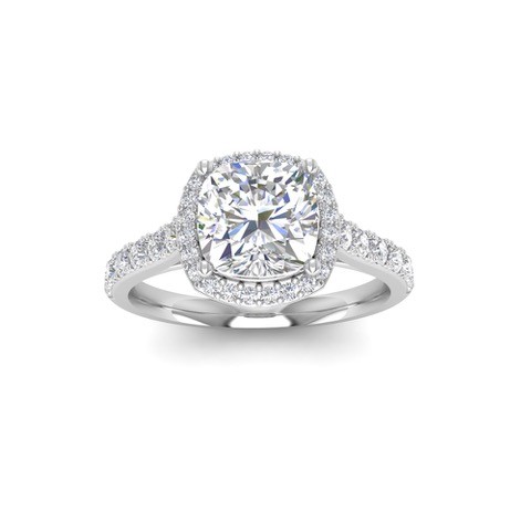 2.41 Ctw Cushion Diamond Pavé Halo Engagement Ring