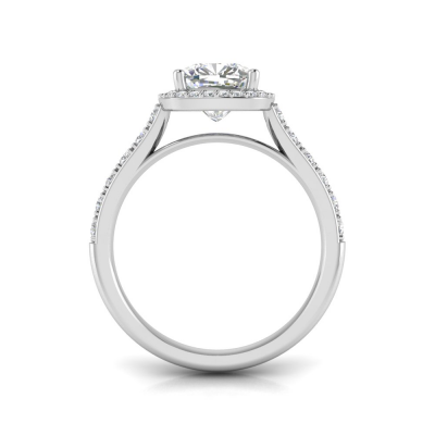 2 Ct Cushion Moissanite & .41 Ctw Diamond Pavé Halo Engagement Ring