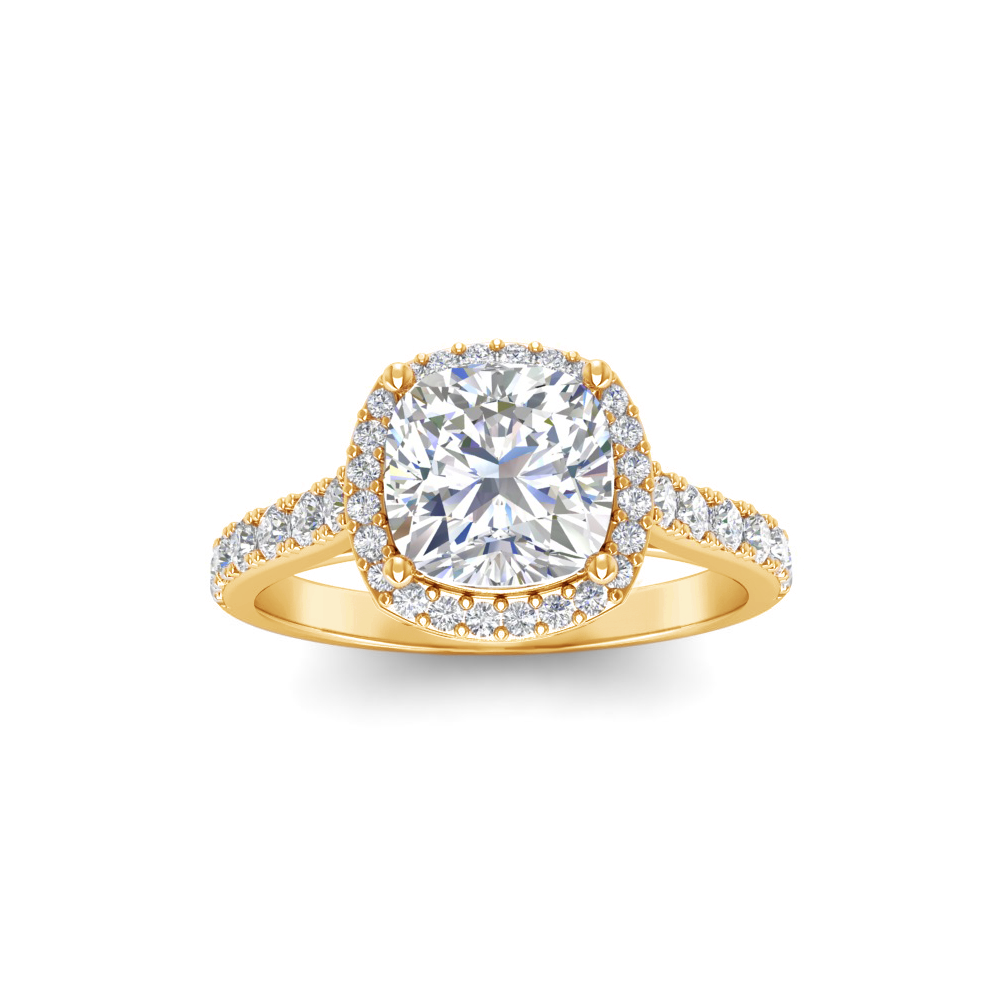 2 Ct Cushion Lab Diamond & .41 Ctw Diamond Pavé Halo Engagement Ring