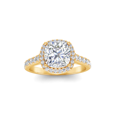 2 Ct Cushion Lab Diamond & .41 Ctw Diamond Pavé Halo Engagement Ring