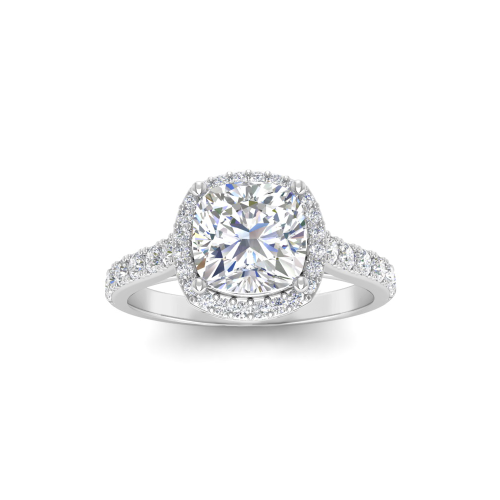 2 Ct Cushion Moissanite & .42 Ctw Diamond Pavé Halo Engagement Ring