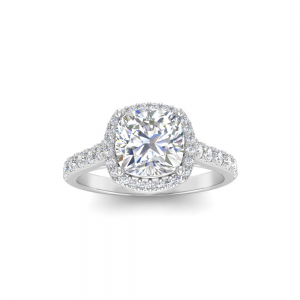 2 Ct Cushion Lab Diamond & .42 Ctw Diamond Pavé Halo Engagement Ring