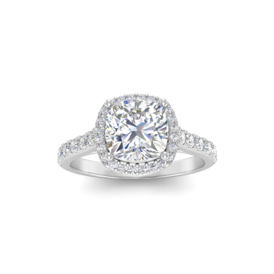 2 Ct Cushion Moissanite & .42 Ctw Diamond Pavé Halo Engagement Ring