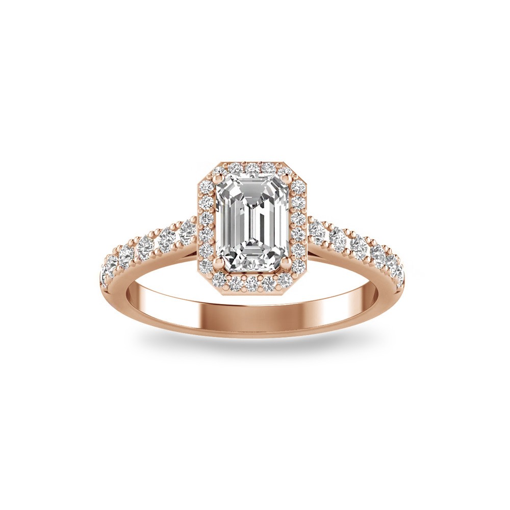 1 Ct Emerald Moissanite & .41 Ctw Diamond Pavé Halo Engagement Ring