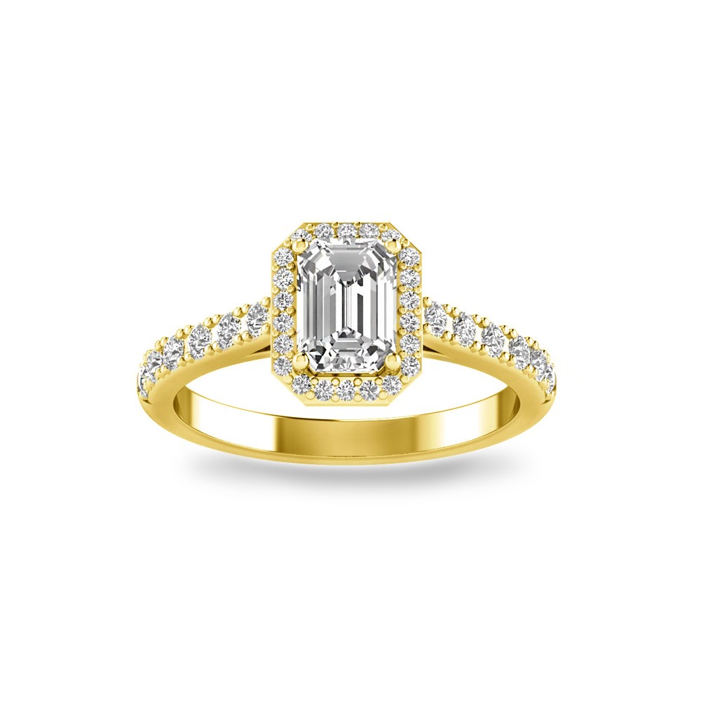 1.41 Ctw Emerald Diamond Pavé Halo Engagement Ring