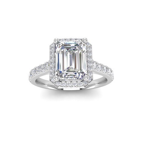 2 Ct Emerald Lab Diamond & .41 Ctw Diamond Pavé Halo Engagement Ring