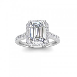 3 Ct Emerald Lab Diamond & .41 Ctw Diamond Pavé Halo Engagement Ring