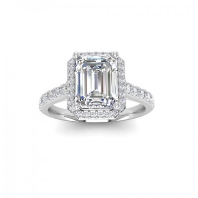 2 Ct Emerald Lab Diamond & .41 Ctw Diamond Pavé Halo Engagement Ring