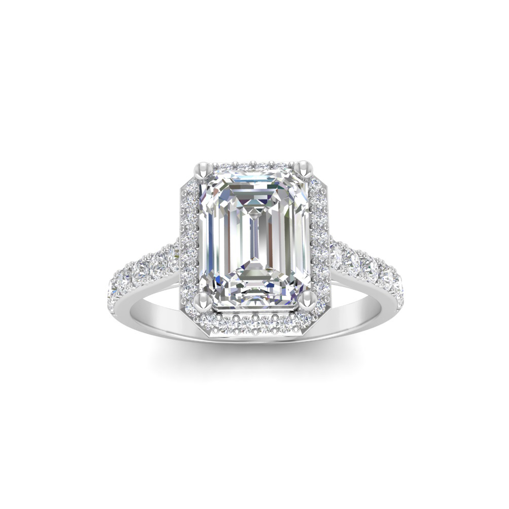 2 Ct Emerald Moissanite & .44 Ctw Diamond Pavé Halo Engagement Ring