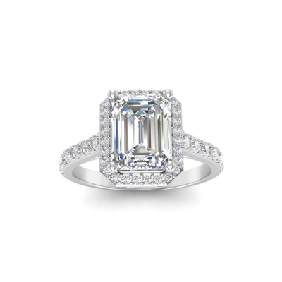 2 Ct Emerald Moissanite & .44 Ctw Diamond Pavé Halo Engagement Ring