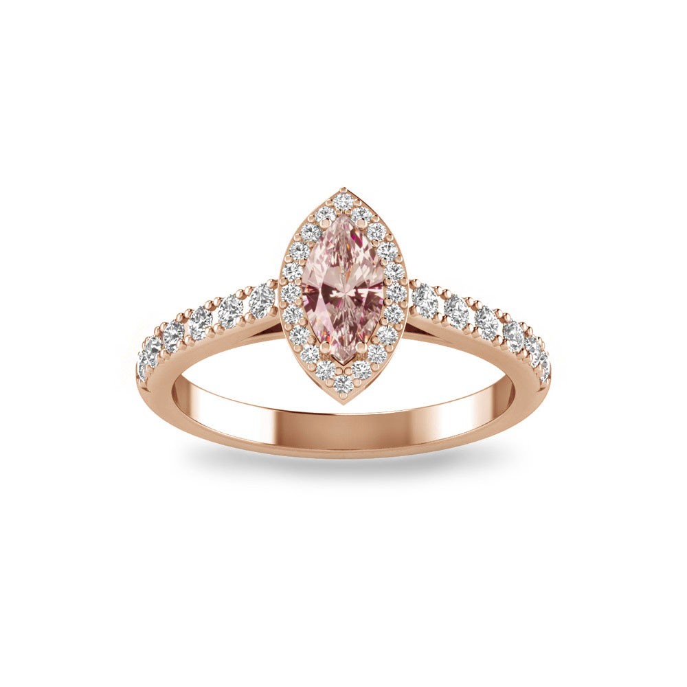 .50 Ct Marquise Morganite & .40 ctw Diamond Pavé Halo Engagement Ring