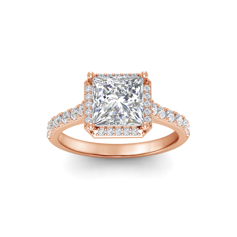 2 Ct Princess Lab Diamond & .41 Ctw Diamond Pavé Halo Engagement Ring