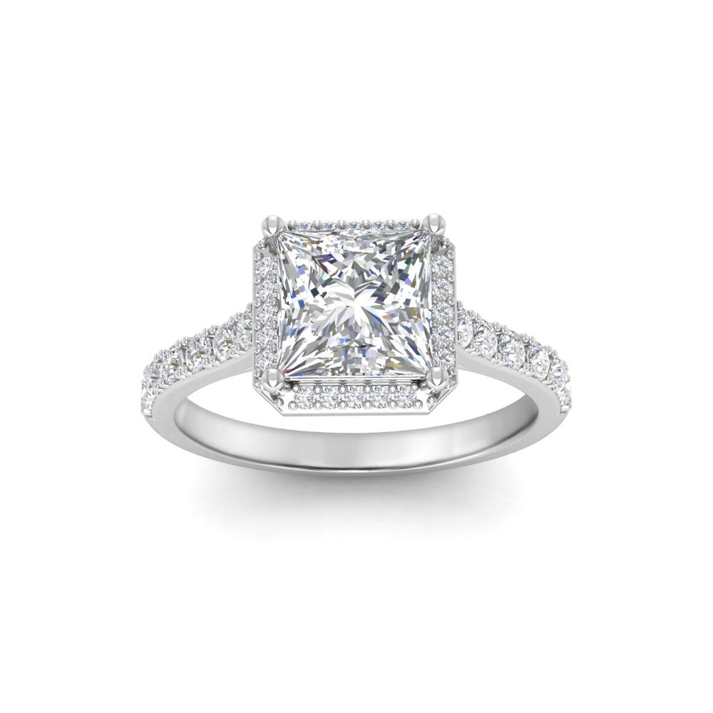 1.5 Ct Princess Moissanite & .41 Ctw Diamond Pavé Halo Engagement Ring