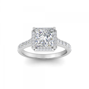 2 Ct Princess Moissanite & .41 Ctw Diamond Pavé Halo Engagement Ring