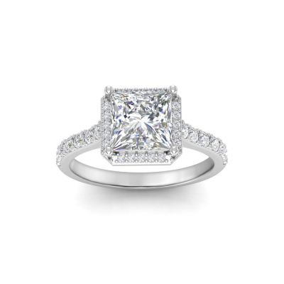 1.41 Ctw Princess CZ Pavé Halo Engagement Ring