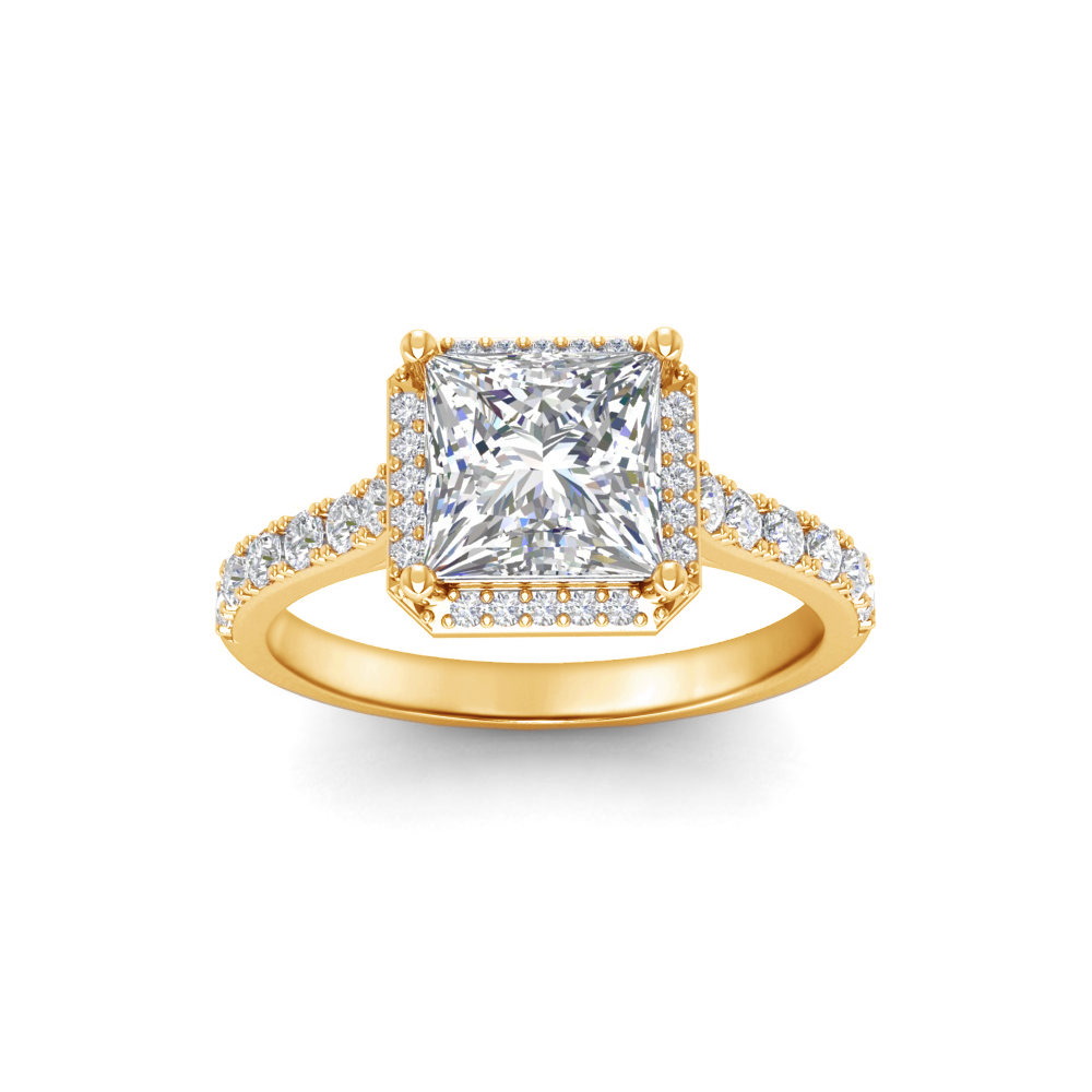 1.41 Ctw Princess Diamond Pavé Halo Engagement Ring