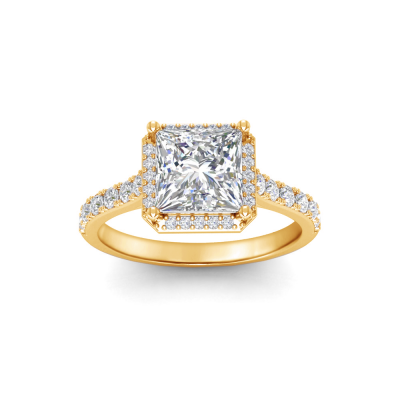 1.41 Ctw Princess Diamond Pavé Halo Engagement Ring