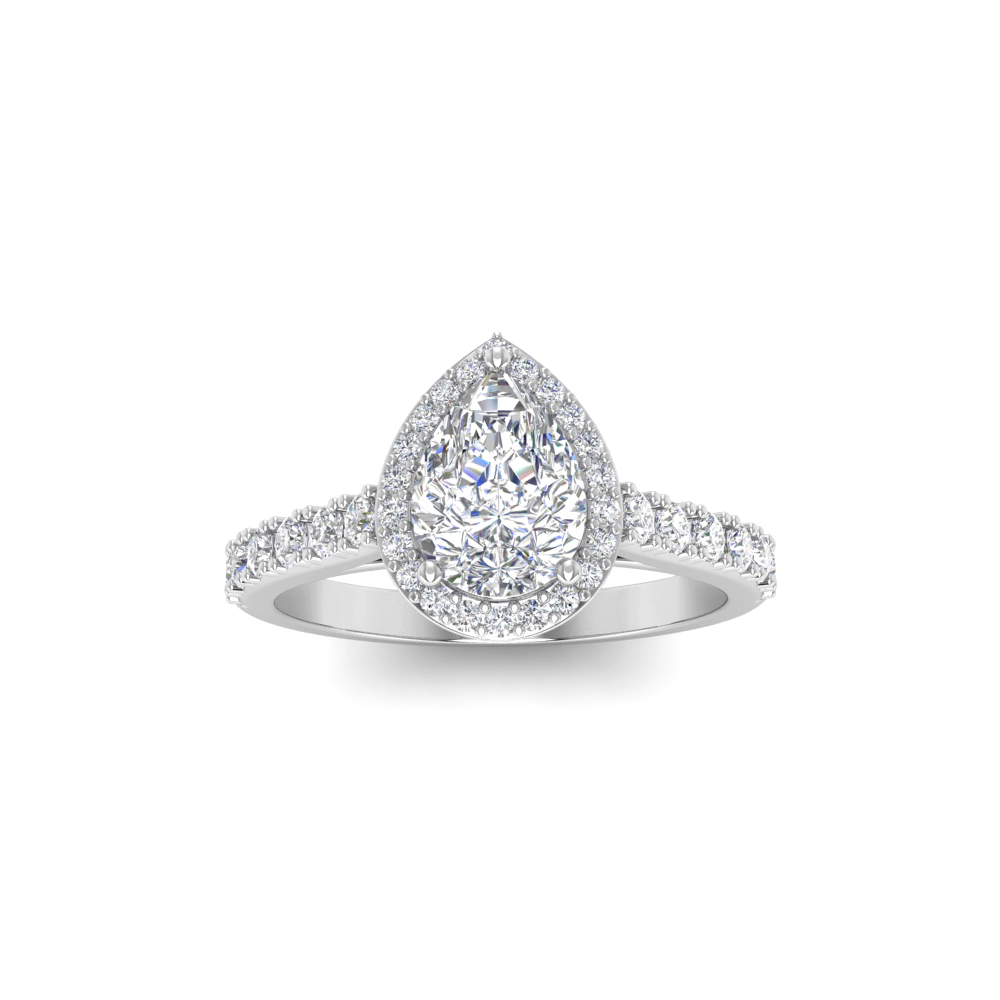 1.40 Ctw Pear CZ Pavé Halo Engagement Ring