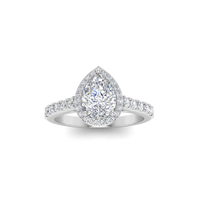 1.41 Ctw Pear Diamond Pavé Halo Engagement Ring