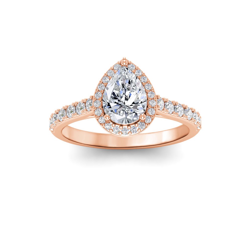 1.41 Ctw Pear Diamond Pavé Halo Engagement Ring