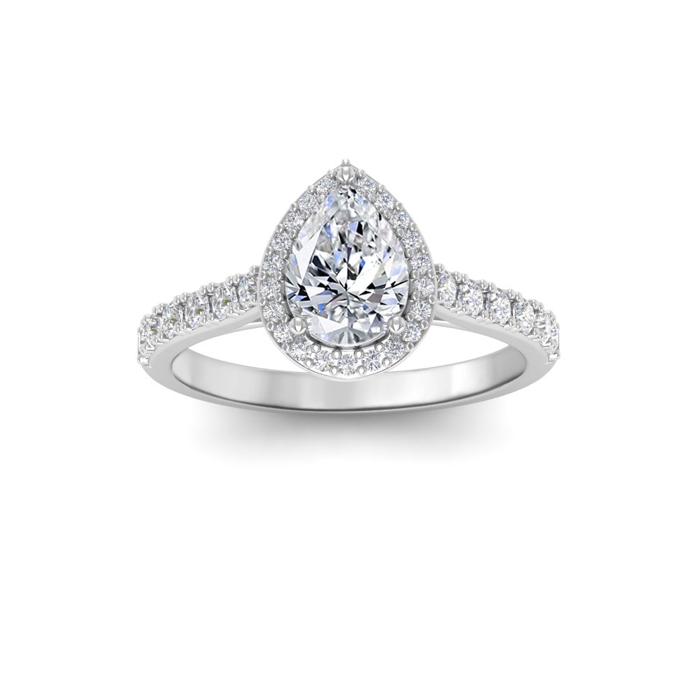 1.41 Ctw Pear Diamond Pavé Halo Engagement Ring