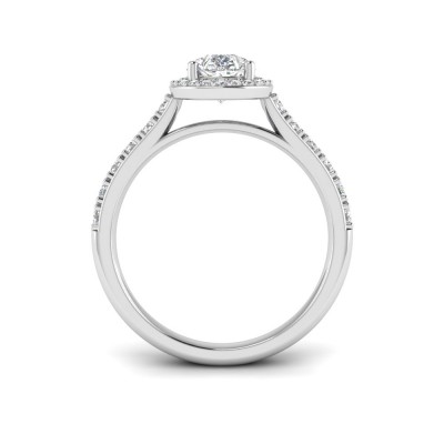 1.41 Ctw Pear CZ Pavé Halo Engagement Ring