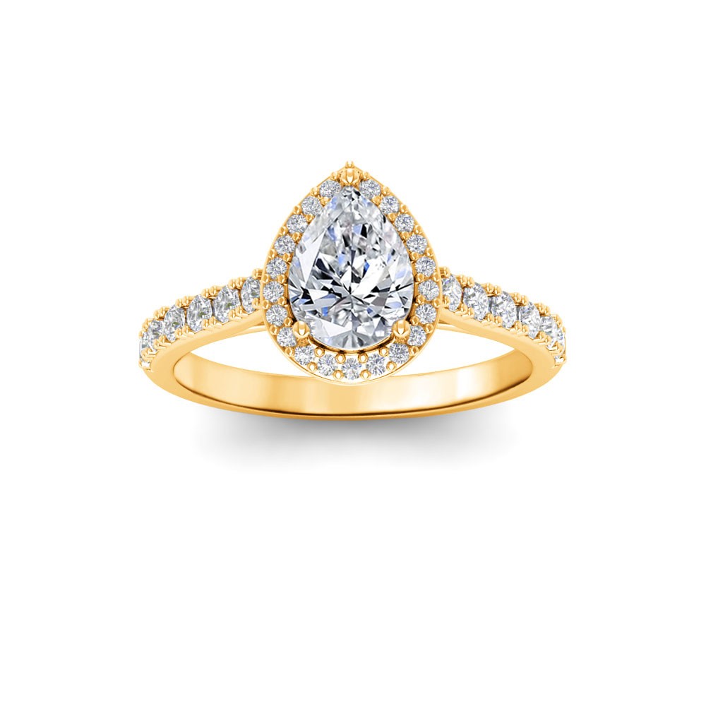 1 Ct Pear Moissanite & .41 Ctw Diamond Pavé Halo Engagement Ring