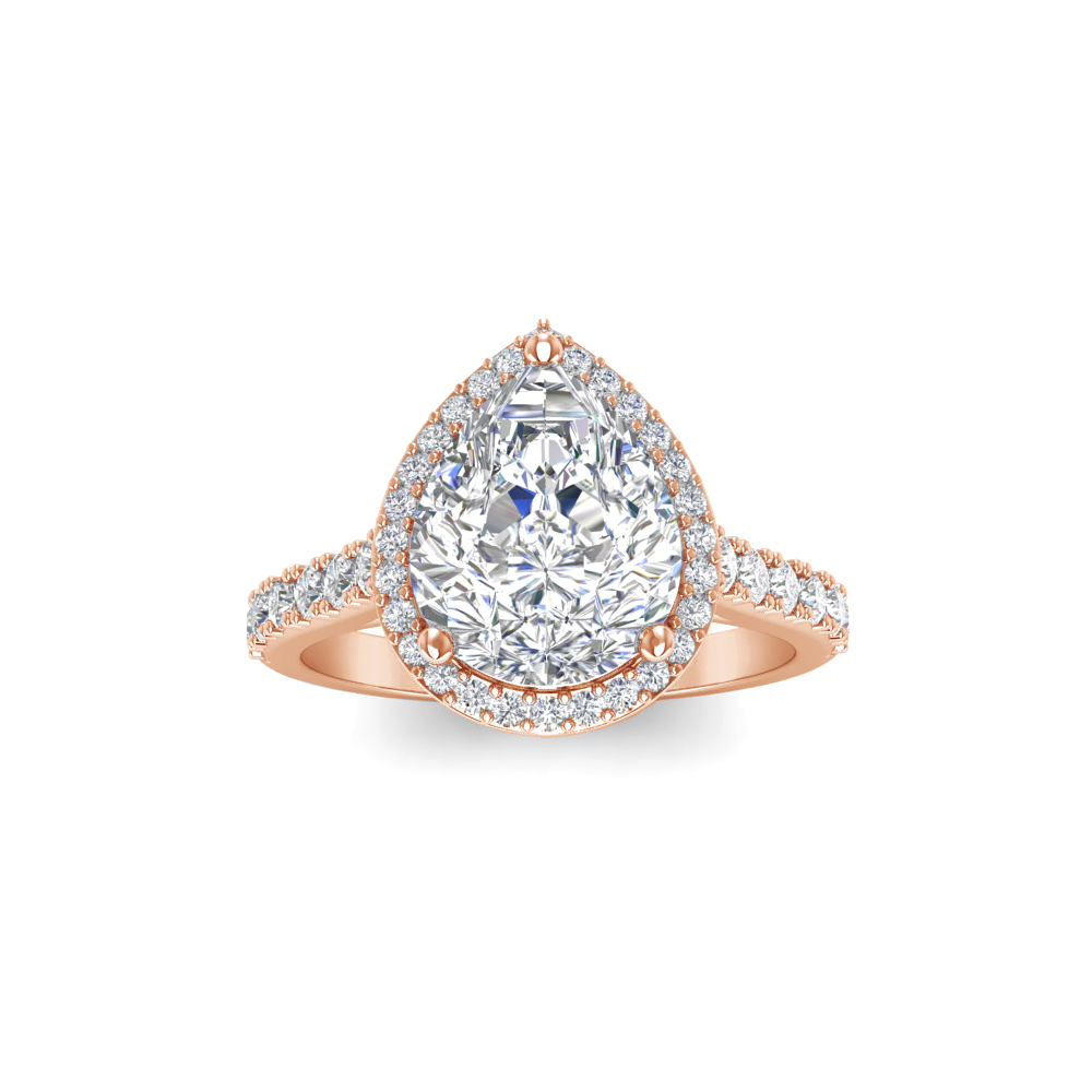 3.15 Ctw Pear CZ Pavé Halo Engagement Ring
