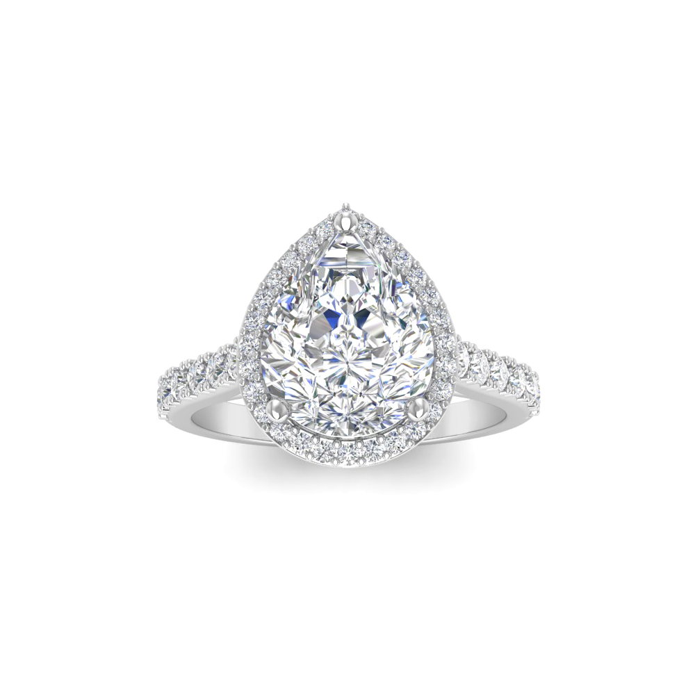 3.15 Ctw Pear CZ Pavé Halo Engagement Ring