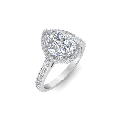 2.5 Ct Pear Moissanite & .45 Ctw Diamond Pavé Halo Engagement Ring