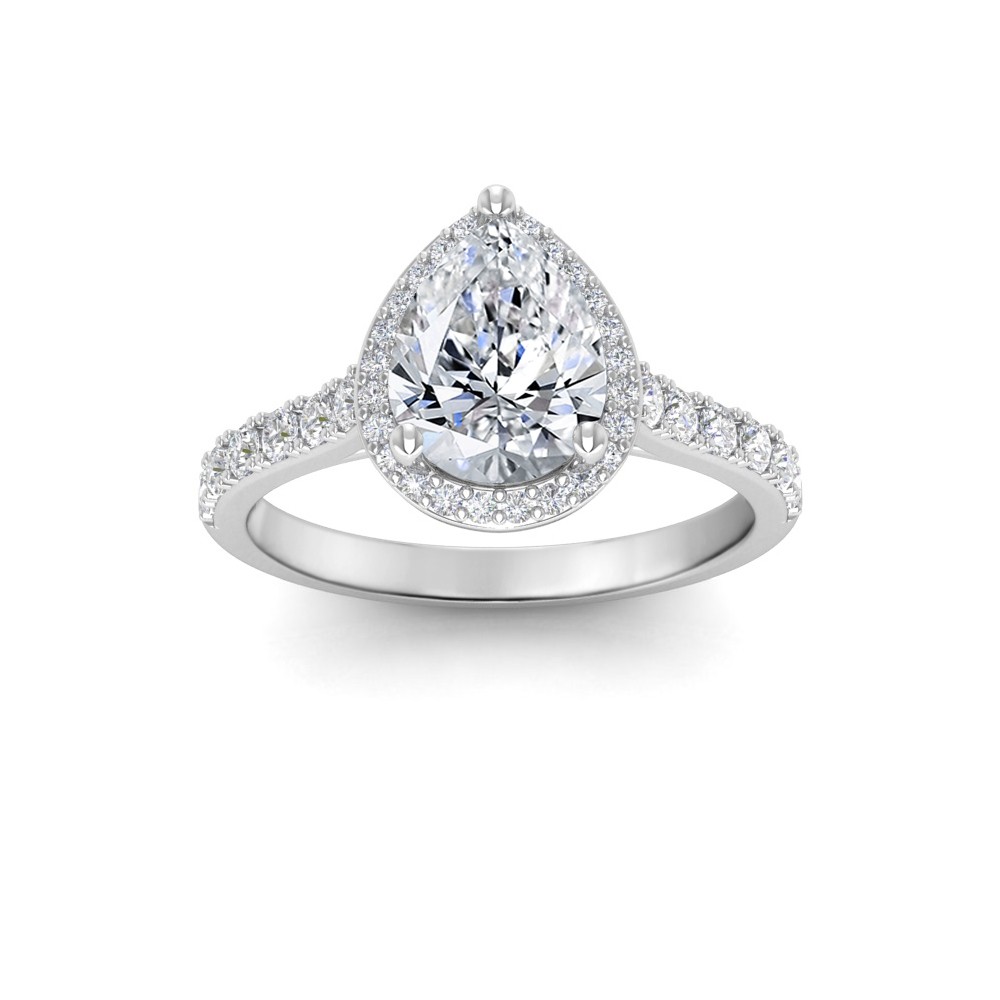 3 Ct Pear Lab Diamond & .41 Ctw Diamond Pavé Halo Engagement Ring