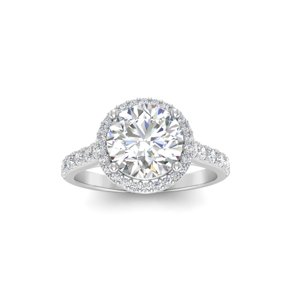 2.43 Ctw Round CZ Pavé Halo Engagement Ring