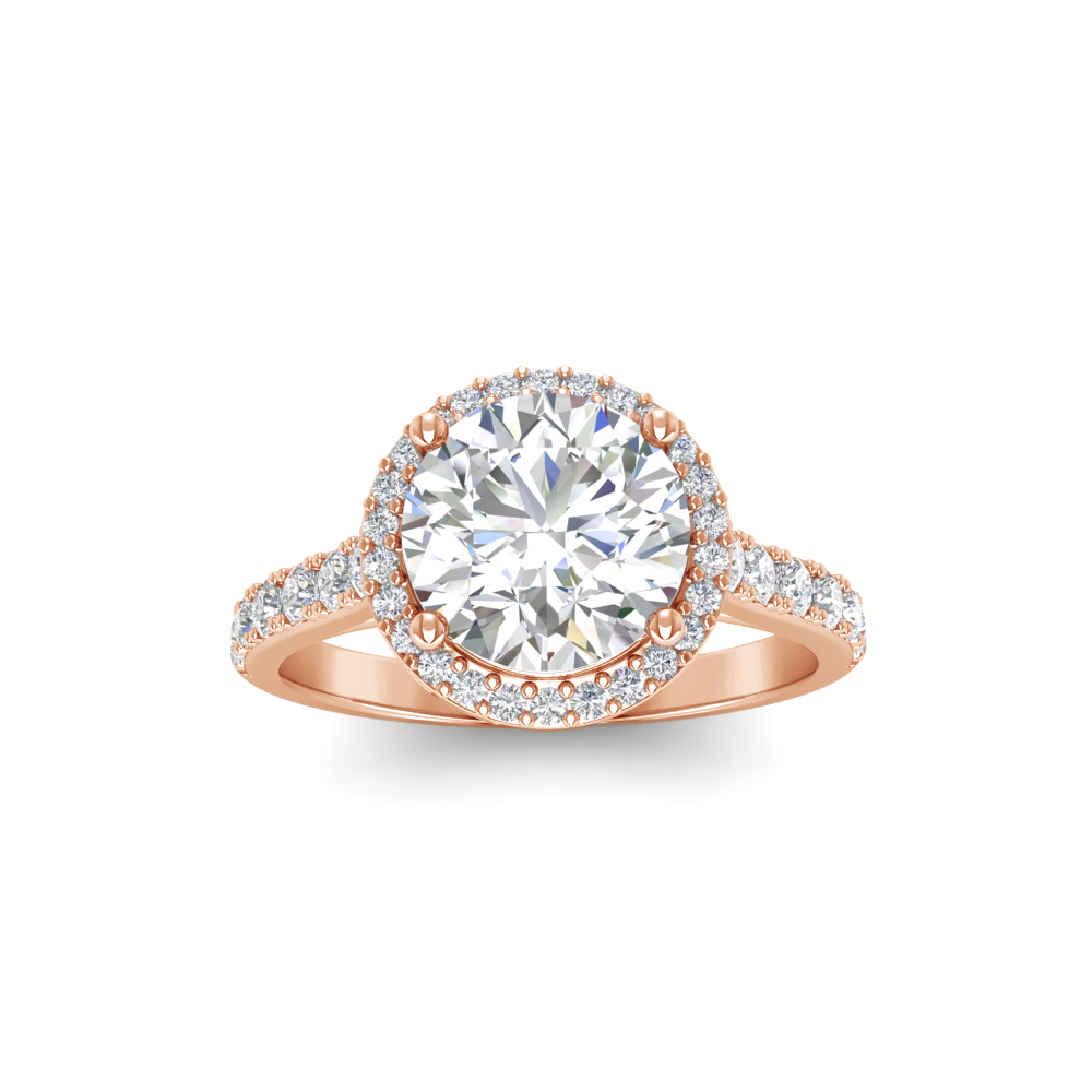 2.41 Ctw Round CZ Pavé Halo Engagement Ring