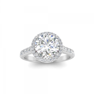 2 Ct Round Moissanite & .41 Ctw Diamond Pavé Halo Engagement Ring