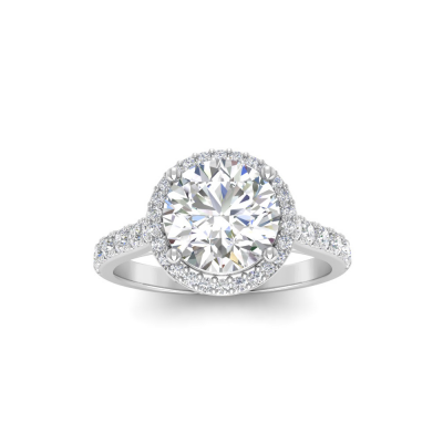 2 Ct Round Moissanite & .41 Ctw Diamond Pavé Halo Engagement Ring