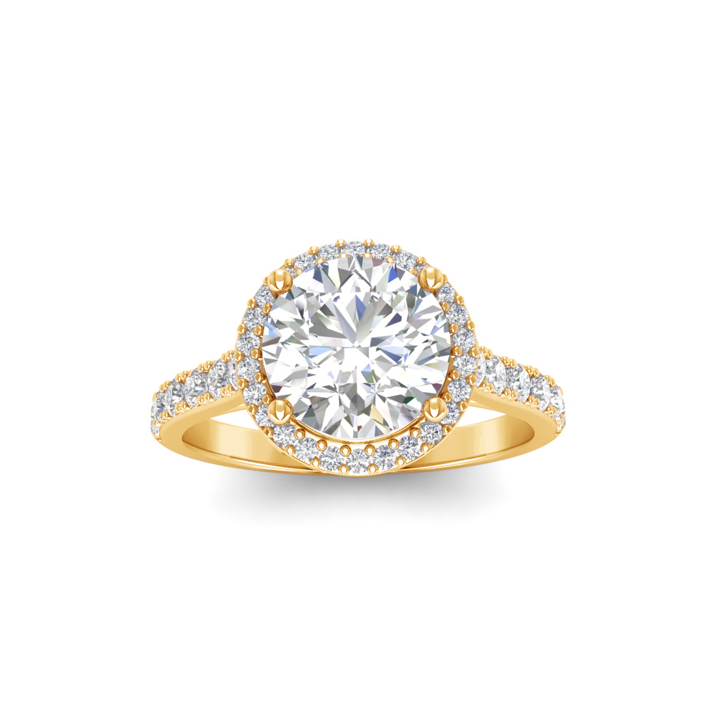 2.41 Ctw Round CZ Pavé Halo Engagement Ring