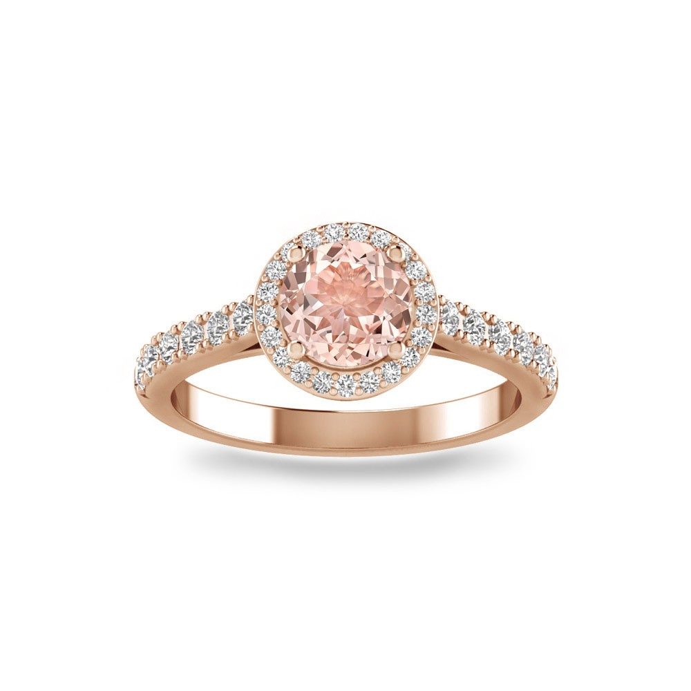 1 Ct Round Morganite & .41 ctw Diamond Pavé Halo Engagement Ring