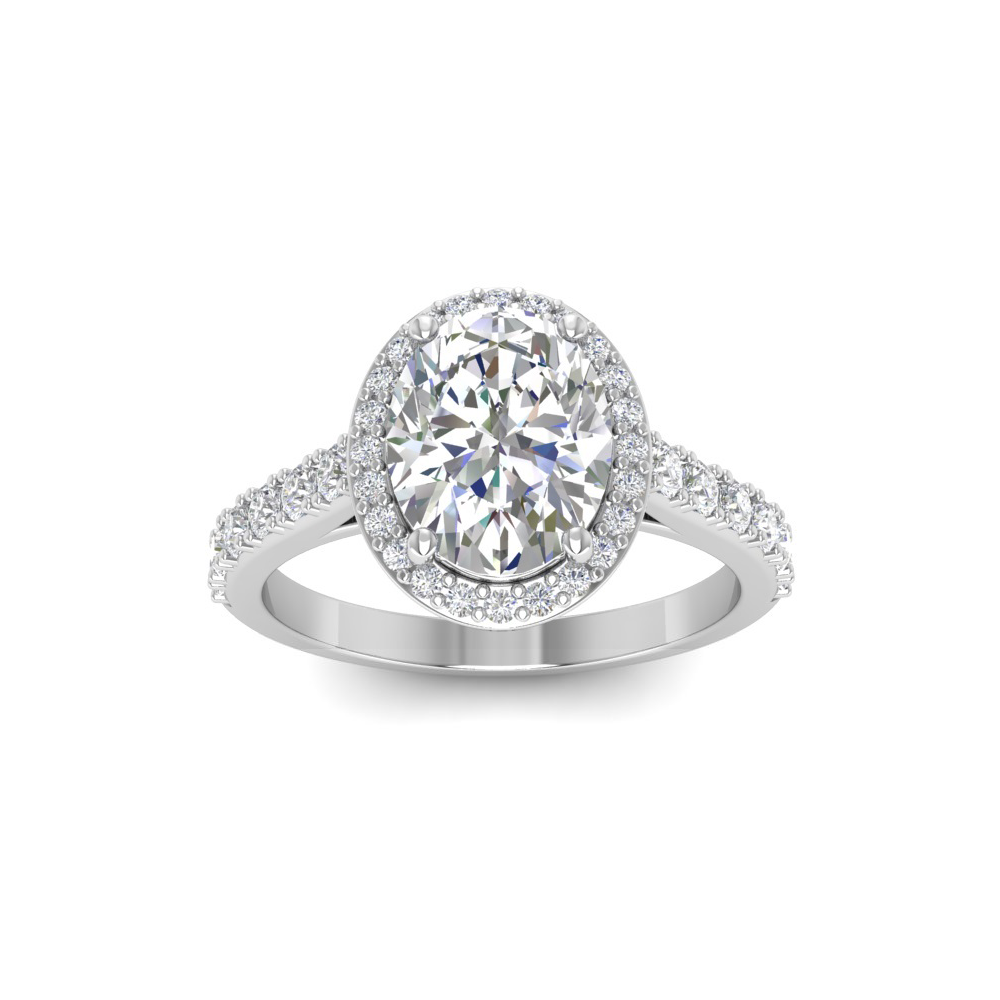2 Ct Oval Moissanite & .41 Ctw Diamond Pavé Halo Engagement Ring
