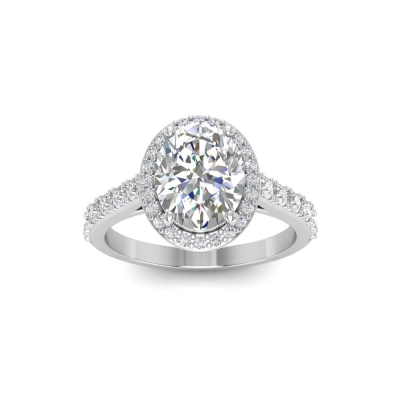 2 Ct Oval Moissanite & .45 Ctw Diamond Pavé Halo Engagement Ring