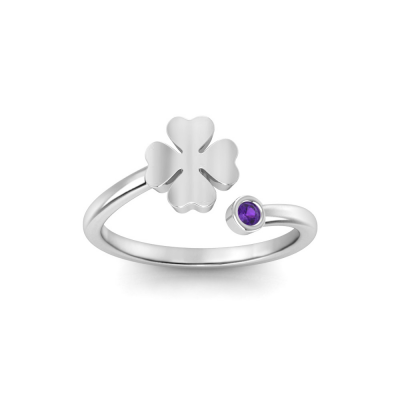 Four Leaf Clover Birthstone Open Ring