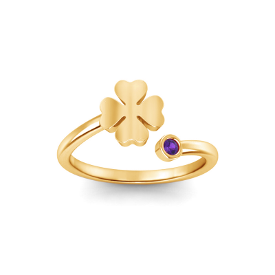 Four Leaf Clover Birthstone Open Ring