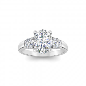 2.5 Ct Oval Lab Diamond & .46 Ctw Diamond Three Stone Engagement Ring