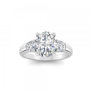 2.96 Ctw Oval Moissanite Three Stone Engagement Ring