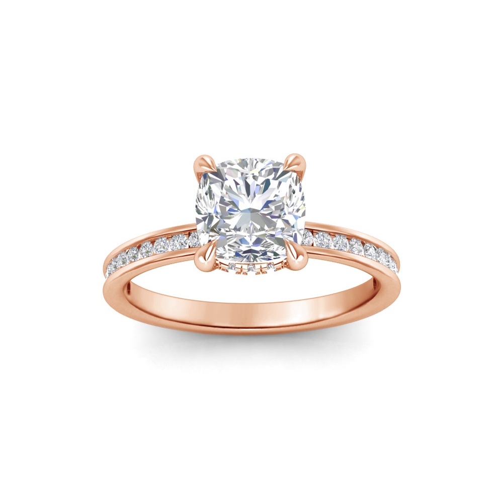 1.5 Ct Cushion Lab Diamond & .33 Ctw Diamond Surprise Channel Set Hidden Halo Engagement Ring