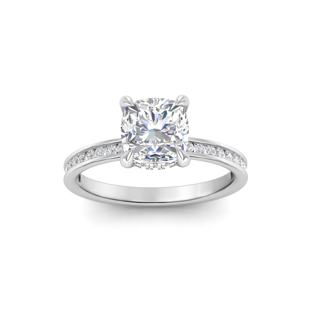 1.83 Ct Cushion Natural Diamond Surprise Channel Set Hidden Halo Engagement Ring, GIA Certified
