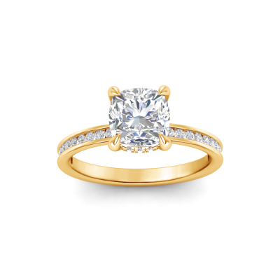 4 Ct Cushion Lab Diamond & .33 Ctw Diamond Surprise Channel Set Hidden Halo Engagement Ring