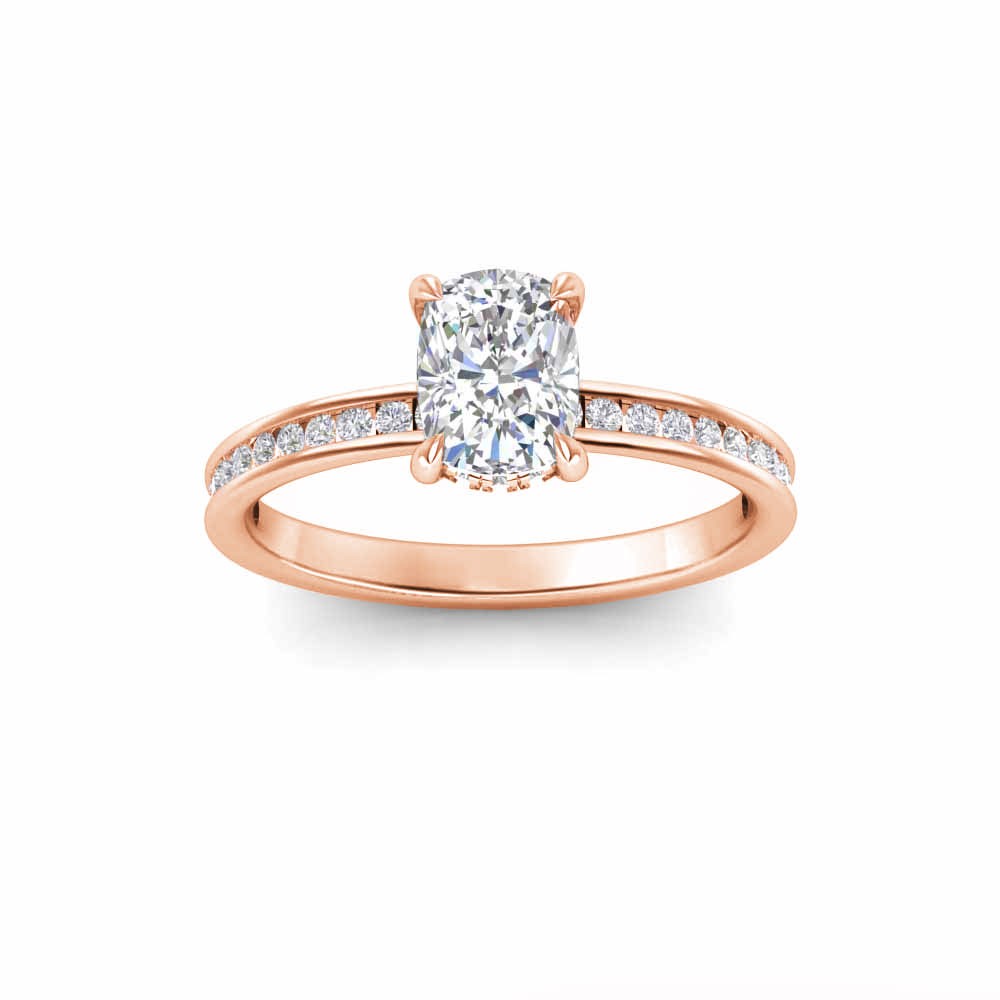 1.83 Ctw Elongated Cushion CZ Surprise Channel Set Hidden Halo Engagement Ring