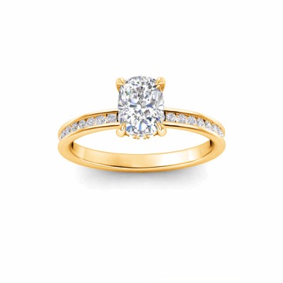 1.33 Ct Elongated Cushion Natural Diamond Surprise Channel Set Hidden Halo Engagement Ring, GIA Certified
