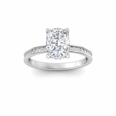 2 Ct Elongated Cushion Lab Diamond & .33 Ctw Diamond Surprise Channel Set Hidden Halo Engagement Ring
