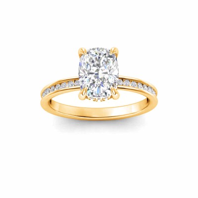 2 Ct Elongated Cushion Lab Diamond & .33 Ctw Diamond Surprise Channel Set Hidden Halo Engagement Ring